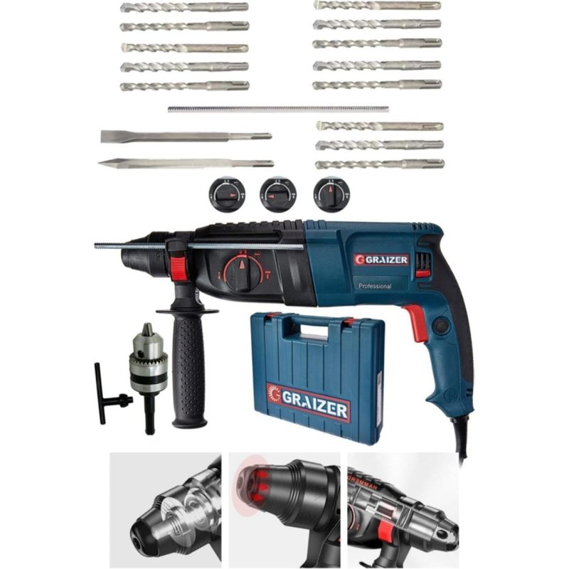 Graizer Alman 3000 Watt Kırıcı Delici Hilti Matkap Metal Şanzumanlı ++ 15 Adet Uç ++Yedek Mandren