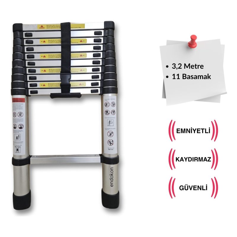 320 cm. – 11  Basamaklı Teleskobik / Teleskopik Merdiven – I Tipi Uzayan