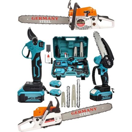 3’lü Set 7.9 Hp Benzinli Odun Ağaç Kesme Hızar Motoru 128VF Şarjlı Dal Budama Makası ve Testere 3set-Gry3