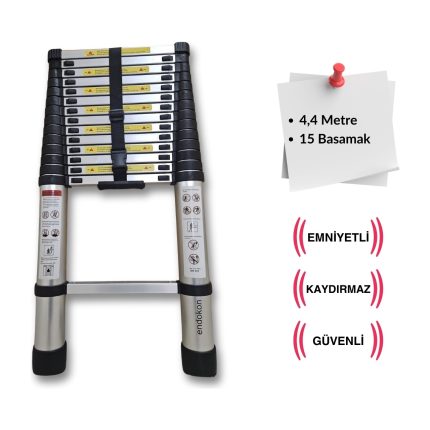 440 cm. – 15  Basamaklı Teleskobik / Teleskopik Merdiven – I Tipi Uzayan Merdiven