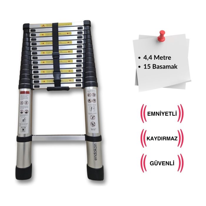 440 cm. – 15  Basamaklı Teleskobik / Teleskopik Merdiven – I Tipi Uzayan Merdiven