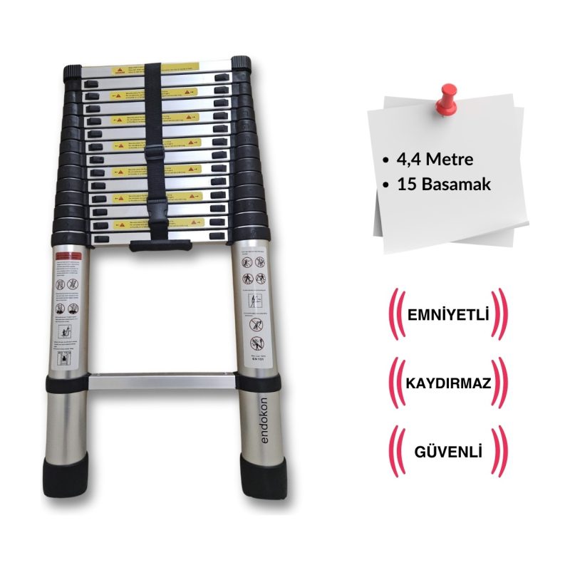 440 cm. – 15  Basamaklı Teleskobik / Teleskopik Merdiven – I Tipi Uzayan Merdiven