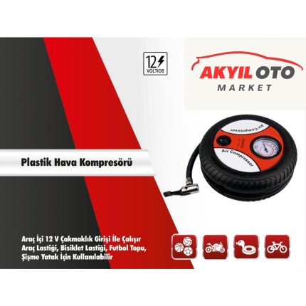 Aem Oto Çakmaklık Hava Kompresörü Plastik 300 Psı 12V / Güçlü Plastik Kompresör