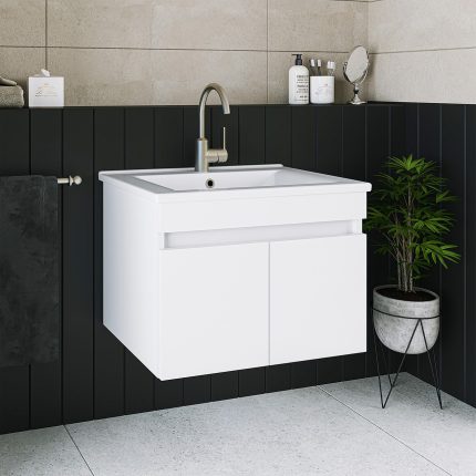 Banos Roomart LD3 Ayaksız 2 Kapaklı Lavabolu Beyaz Mdf 65 cm Banyo Dolabı