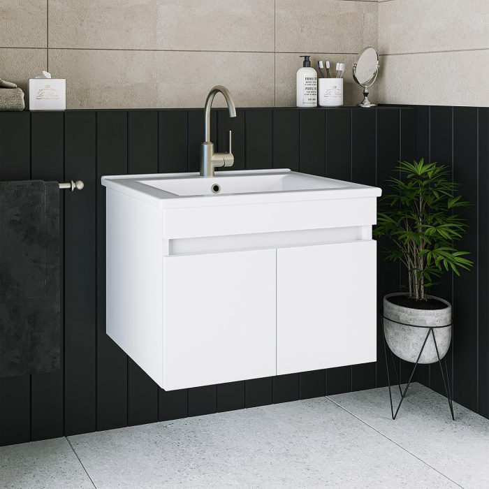 Banos Roomart LD3 Ayaksız 2 Kapaklı Lavabolu Beyaz Mdf 65 cm Banyo Dolabı