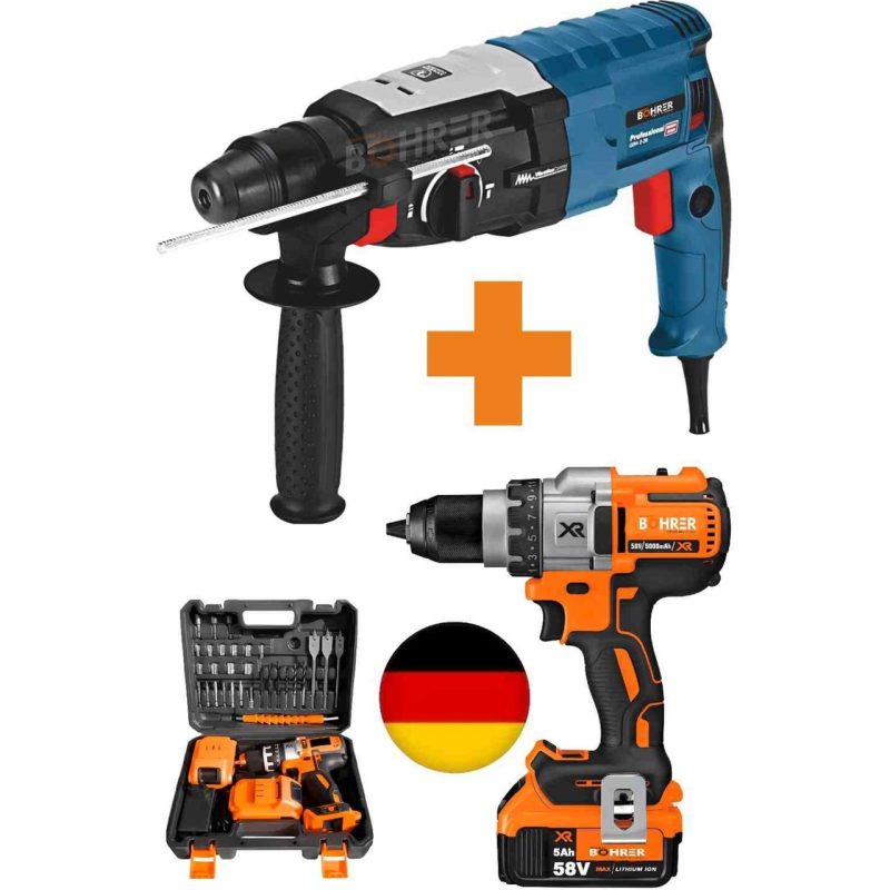 Böhrer 3200W Kırıcı Delici Hilti Matkap + V58 5000MAH Xr 24 Parça Set Vidalama Matkap