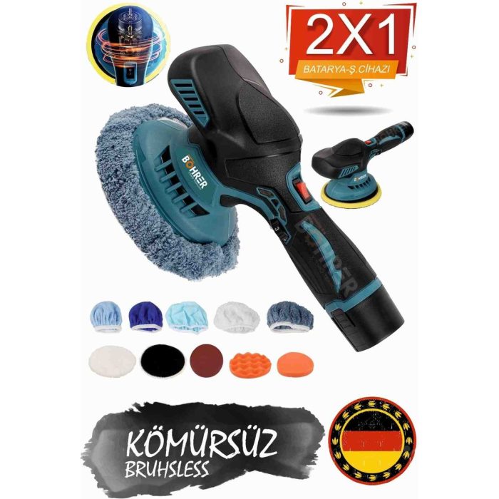 Böhrer Alman V258 5AH Devirli Kömürsüz Akülü Araç,parke,mermer,ahşap Polisaj Cila Pasta Parlatma Makinesi