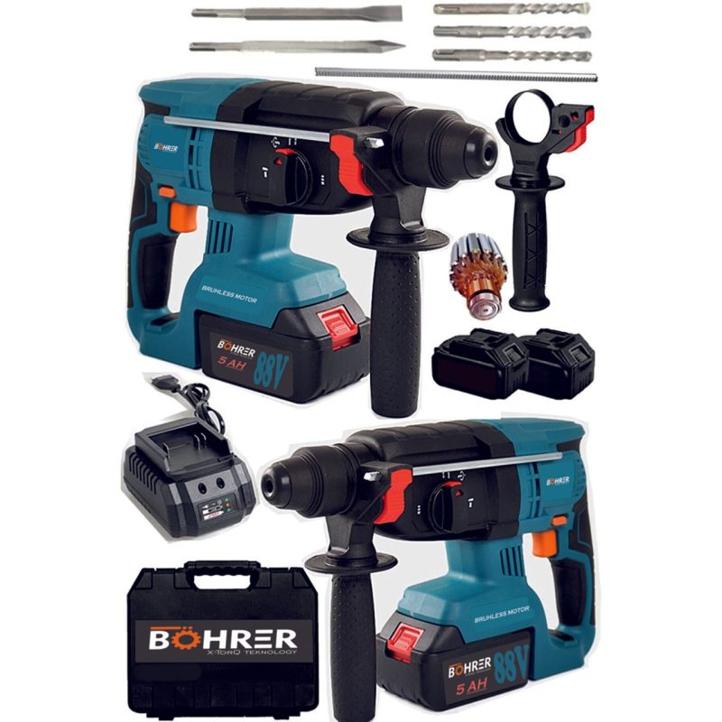 Böhrer Pro Hummer Drill Bakır Sargılı 88 V 5 Ah Brushless Çift Akülü Şarjlı Kırıcı Delici Darbeli Hılti