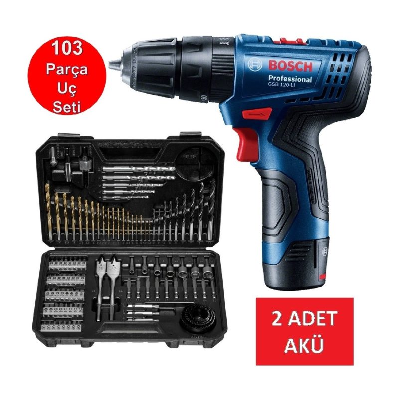 Bosch Çift Akülü Darbeli Matkap Şarjlı Matkap Akülü Vidalama + Matkap Ucu Vidalama Ucu Lokma Ucu Panç Seti