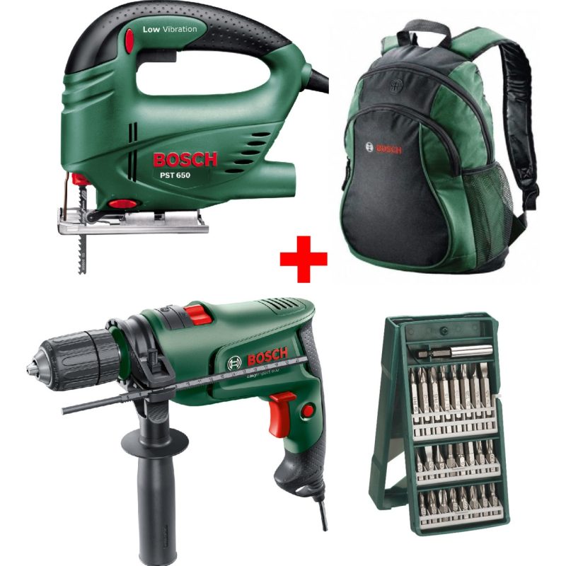 Bosch Darbeli Matkap EASYIMPACT600 + Bosch Dekupaj Testere Makinası + 25 Parça Vidalama Ucu Seti