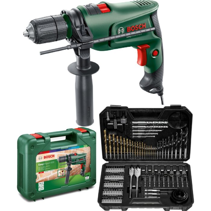 Bosch Easyimpact 600 13MM 600 Watt Darbeli Matkap + 103 Parça Matkap Ucu Vidalama Ucu Lokma Ucu Seti + Sırt Çantası