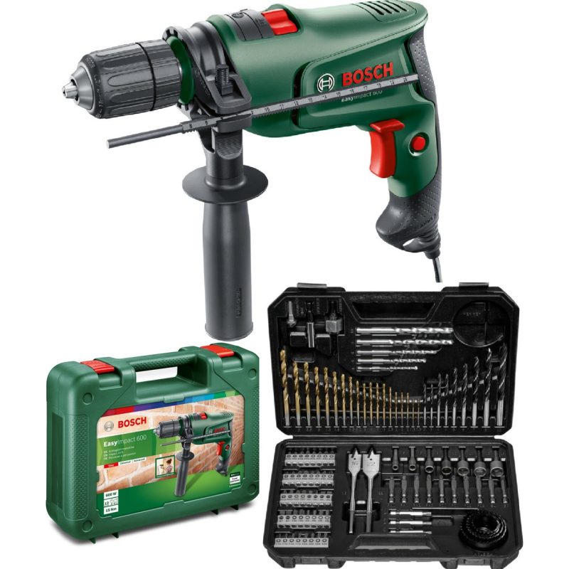 Bosch Easyimpact 600 13MM 600 Watt Darbeli Matkap + 103 Parça Matkap Ucu Vidalama Ucu Lokma Ucu Seti + Sırt Çantası