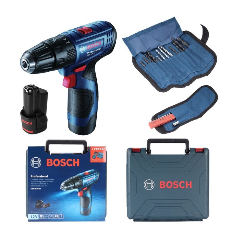 Bosch Professional GSB 120 LI 2 AH Çift Akülü Darbeli Delme Vidalama + Aksesuar Seti