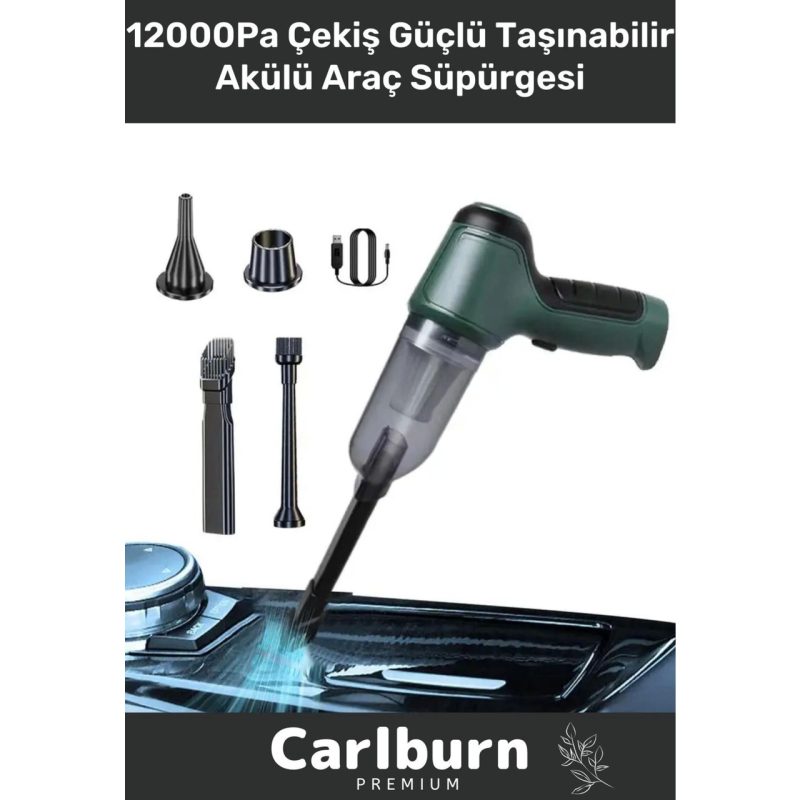 Carlburn Premium 12000Pa Çekiş 2000Mah Pil Otomatik Aydınlatma Taşınabilir Akülü Araç Süpürgesi