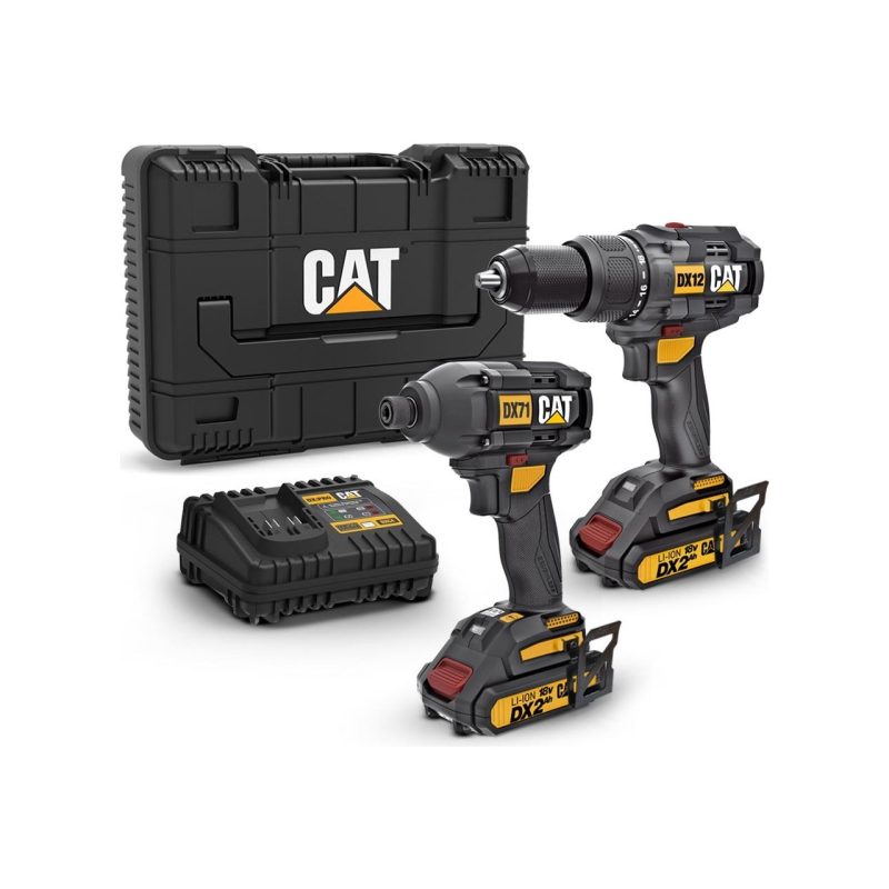Cat DX12K 18VOLT/2.0AH Li-Ion Çift Akülü Kömürsüz Profesyonel Şarjlı Darbeli Matkap + DX71 Kömürsüz Darbeli Tornavida Kombo Set