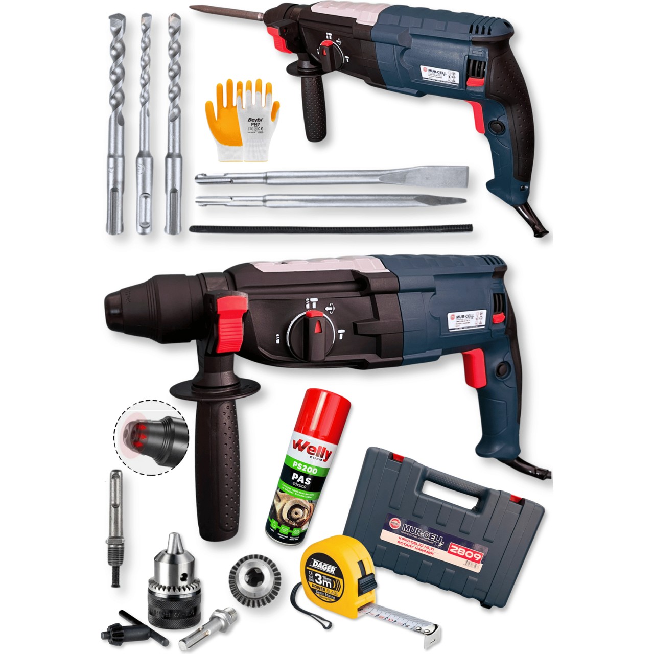 Dager Gbh 2-28 Çelik Şanzıman Bakır Sargılı 900 W Kırıcı Delici Hilti Matkap + 5 Adet Uç Yedek Çelik Mandren Pas Sökücü Hediye