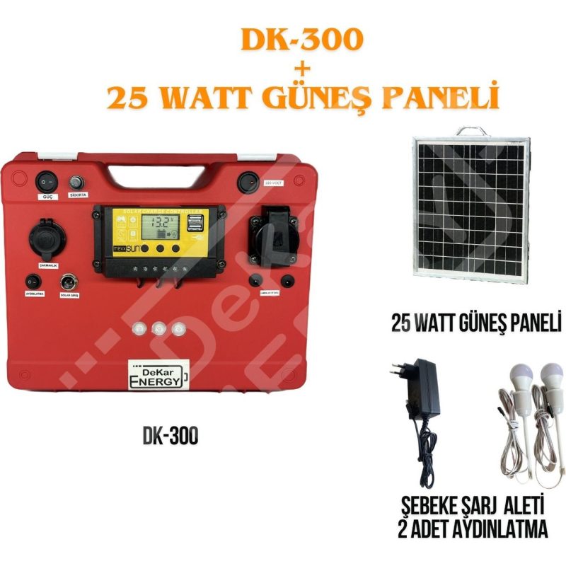 Dekar Energy Taşınabilir Solar Güç Kaynağı DK-300 + 25 Watt Monokristal Güneş Paneli