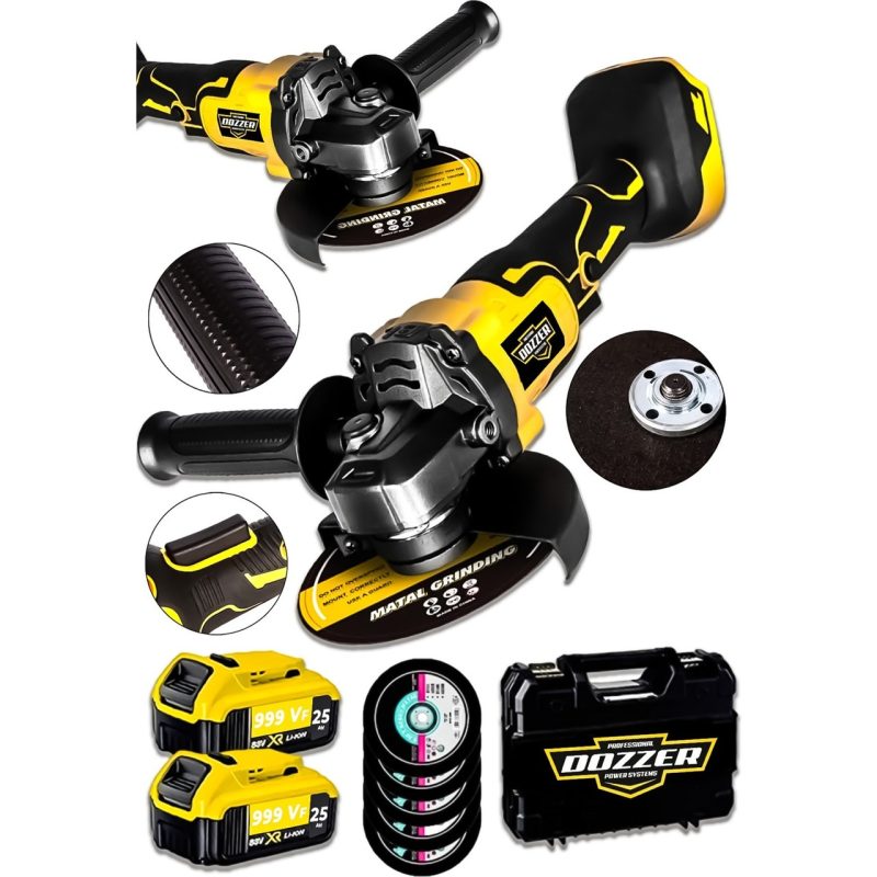 Dozzer Alman Kömürsüz Motor 999VF 25AH 2x Akülü 115MM Taşlama Spiral Kesme Makinesi +5 Taş Hediye
