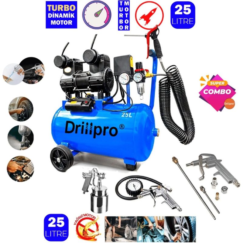 Drillpro 25 Lt Pro Sessiz Hava Kompresörü