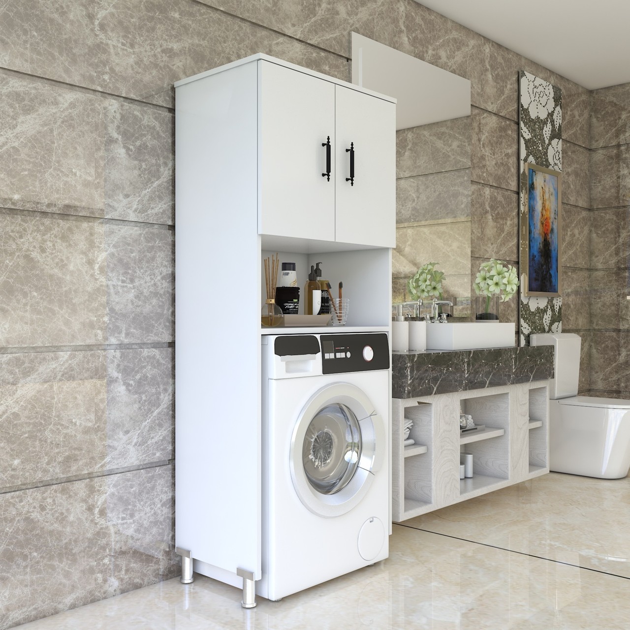 ESMOPA MOBİLYA Çok Amaçlı Banyo Çamaşır Makinası Dolabı