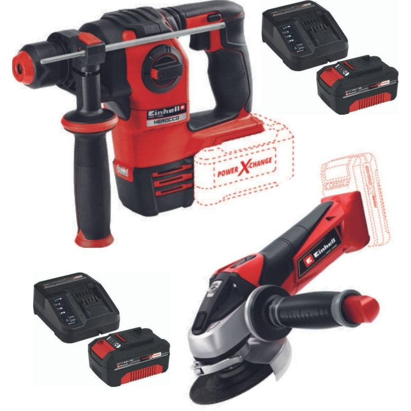 Einhell Herocco 18V Kırıcı Delici Te-Ag 18/115 Avuç Taşlama 2X4.0AH Akülü Set