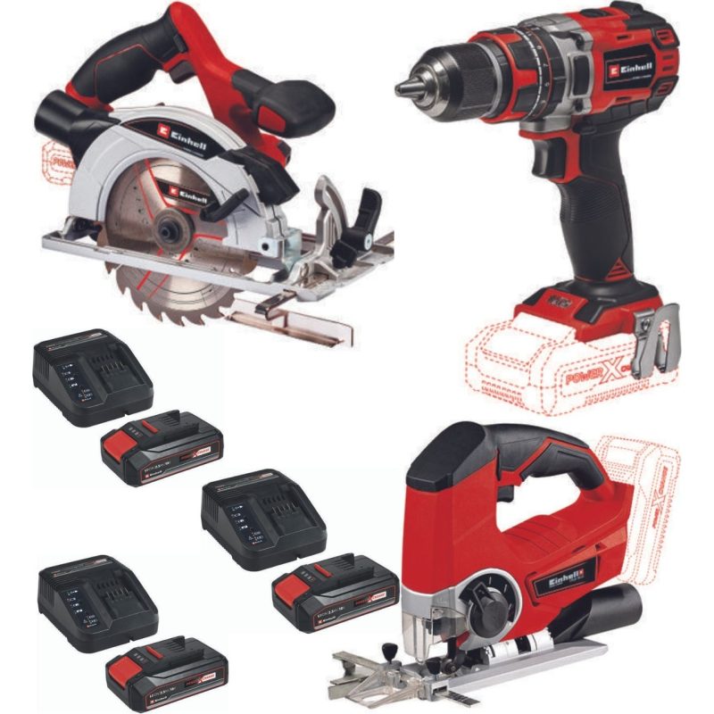 Einhell Te-Js 18 Dekupaj Te-Cd 18/50 Li-I Darbeli Matkap Vidalama Te-Cs 18/165/1 Daire Testere 3X2.5AH Akülü Set