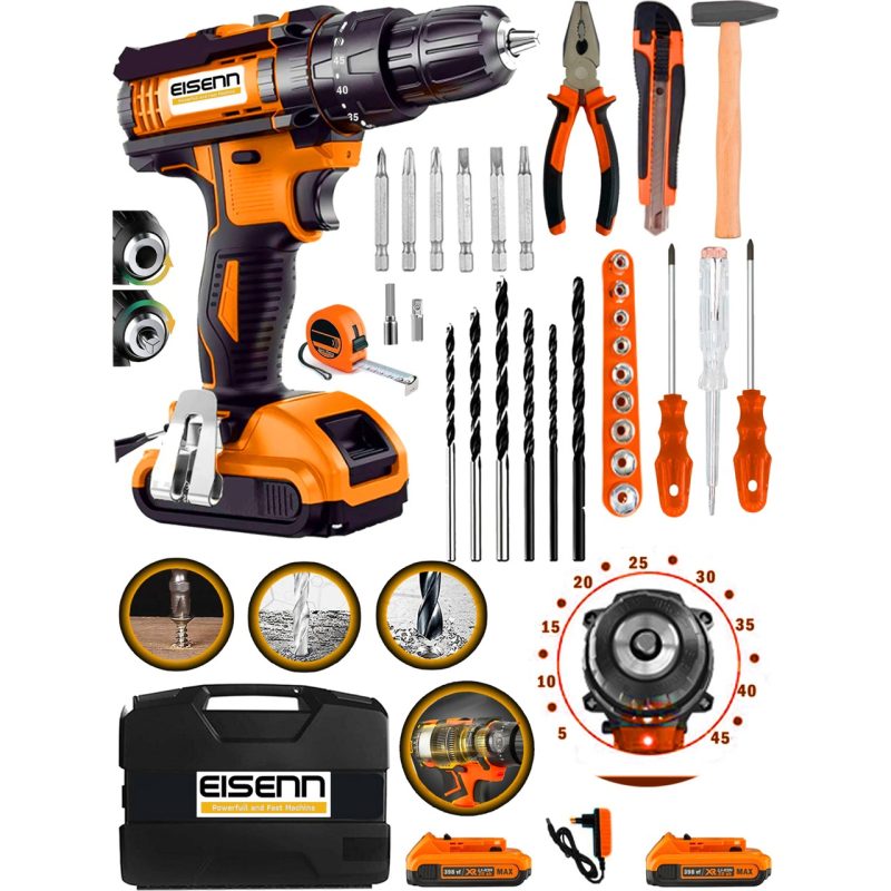 Eisenn Alman Darbeli Turbo 398 W 25 Ah Metal Şanzıman Lion Çift Akülü Şarjlı Matkap +37 Pcs Comple Set