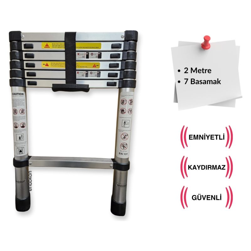 Endokon 200 cm. – 7 Basamaklı Teleskobik / Teleskopik Alüminyum Merdiven