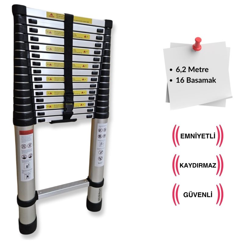 Endokon 620 Cm. – 16  Basamaklı Teleskobik / Teleskopik Alüminyum I Merdiven