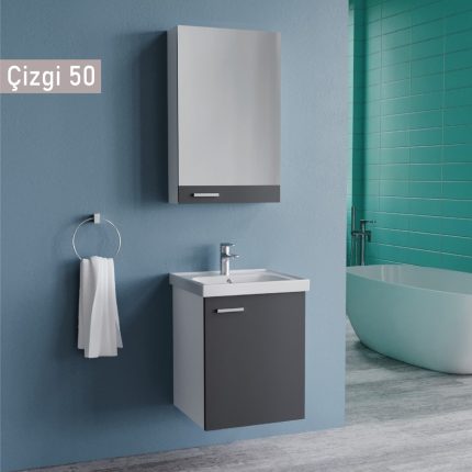 Era Çizgi 50 cm Antrasit Banyo Dolabı