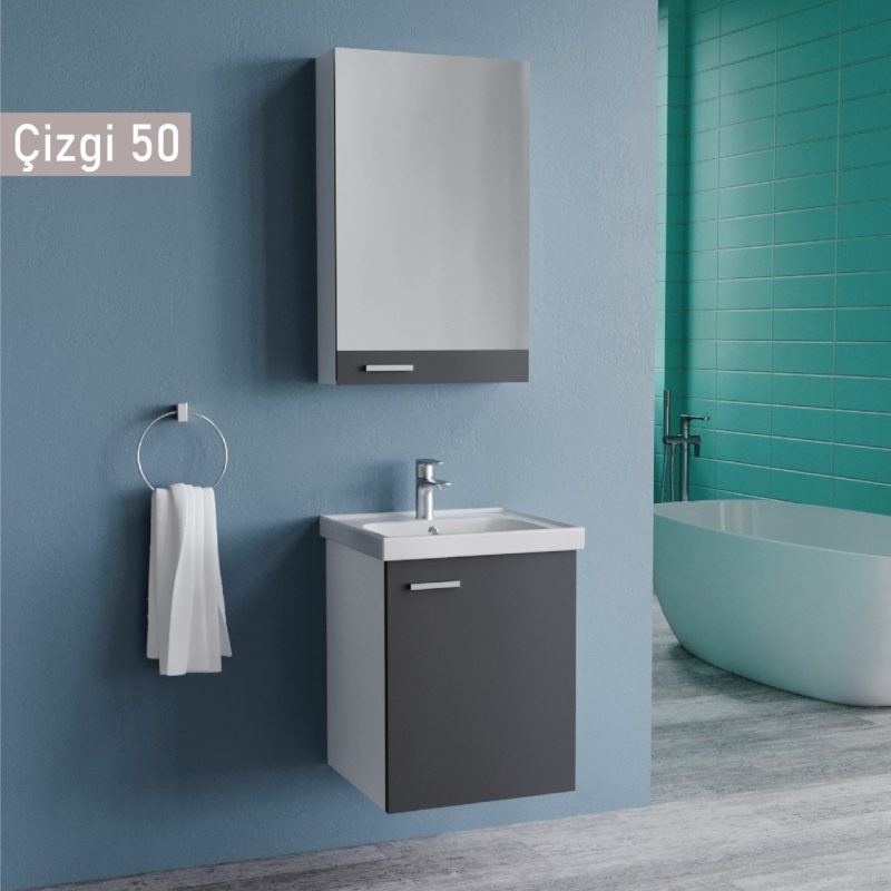 Era Çizgi 50 cm Antrasit Banyo Dolabı