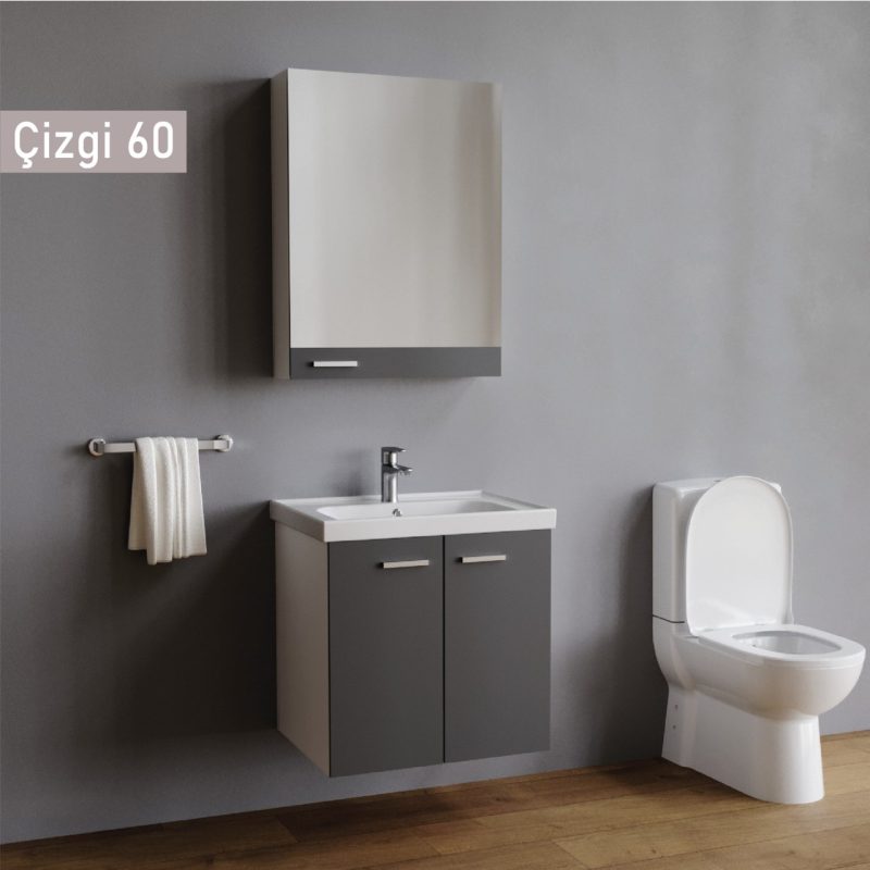 Era Çizgi 60 cm Antrasit Banyo Dolabı