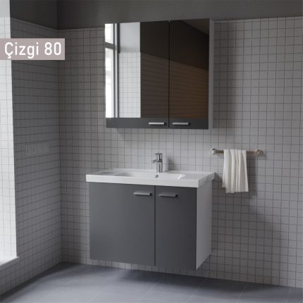 Era Çizgi 80 cm Antrasit Banyo Dolabı