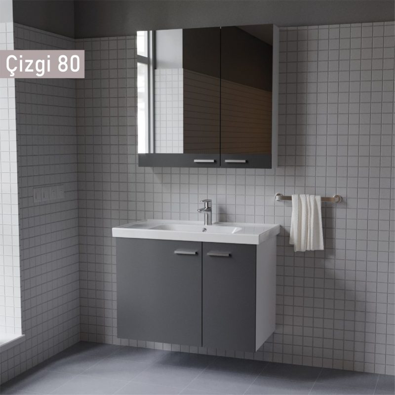Era Çizgi 80 cm Antrasit Banyo Dolabı