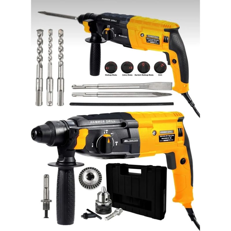 Germany Steel 4200W Çelik Şanzuman Bakir Sargılı 2-28 Kırıcı Delici Hilti Matkap 5 Adet Uç GRM-Kırıcı12