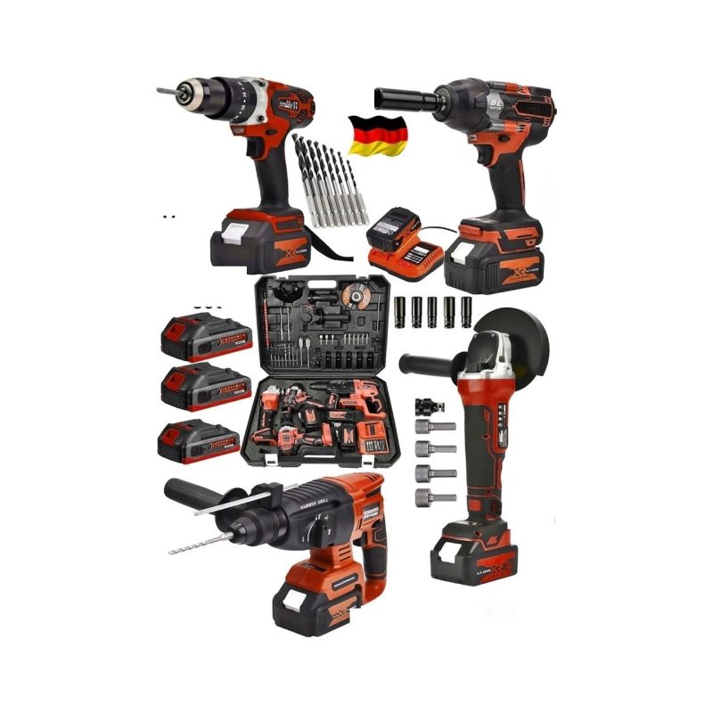 Germany Steel 4’lü Set 2-26 Şarjlı Hilti-Şarjlı TAŞLAMA-13MM Şarjlı Darbeli Matkap-Şarjlı Somun Sıkma Makina Uçlar