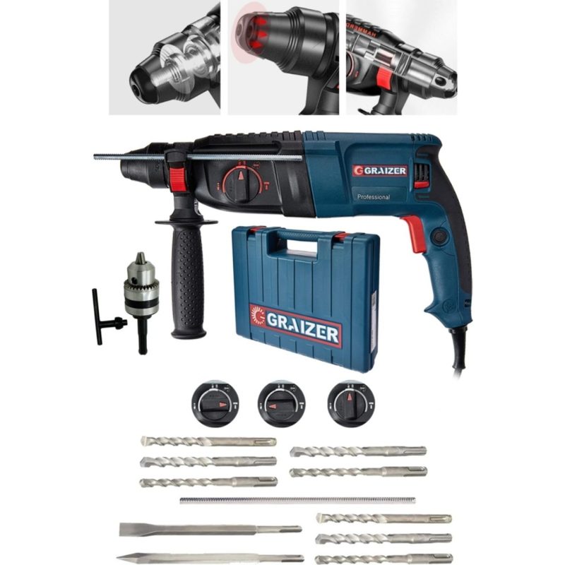 Graizer Alman 3000 Watt Kırıcı Delici Hilti Matkap Metal Şanzumanlı ++ 10 Adet Uç ++Yedek Mandren