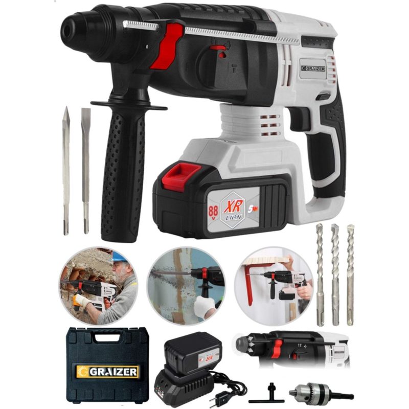 Graizer Alman 88 V 5 Ah 4 Joule Bakir Sargili Kömürsüz Motor Darbeli Çift Akülü Şarjlı Kırıcı Delici Hilti