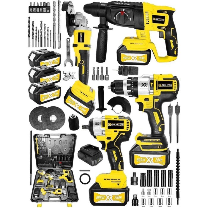 Graizer Alman 999 Vf 20 Ah 4 Lü Set Akülü Şarjlı Kırıcı Delici Taşlama Vidalama Somun Sökme Set