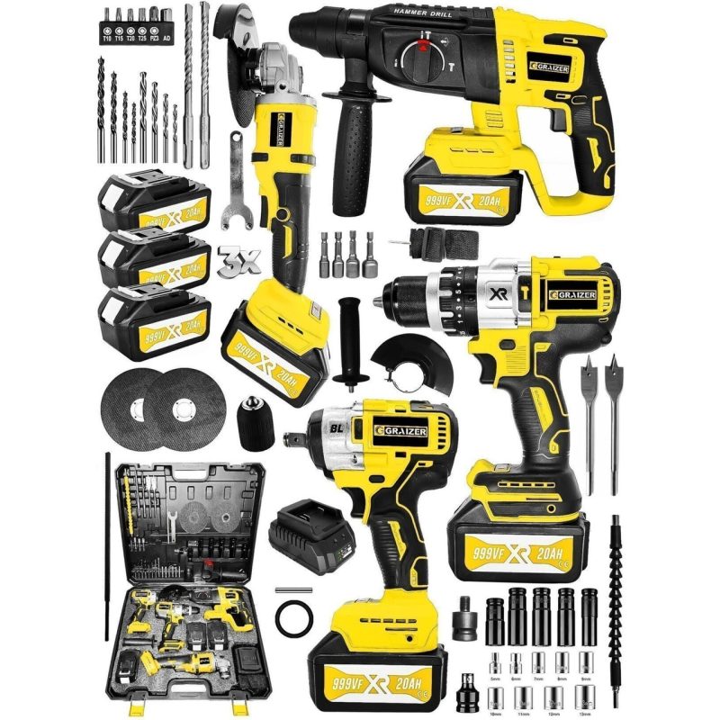 Graizer Alman 999 Vf 20 Ah 4 Lü Set Akülü Şarjlı Kırıcı Delici Taşlama Vidalama Somun Sökme Set