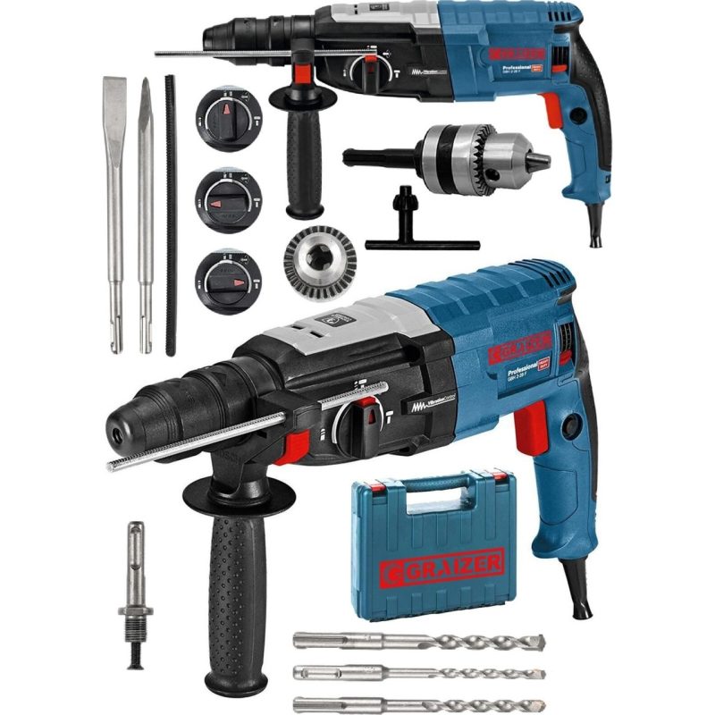 Graizer Gri Alman 3000 Watt Kırıcı Delici 5.0 J Sjs Metal Dişli Şanzuman Hilti Darbeli Matkap + 5 Uç 28 mm