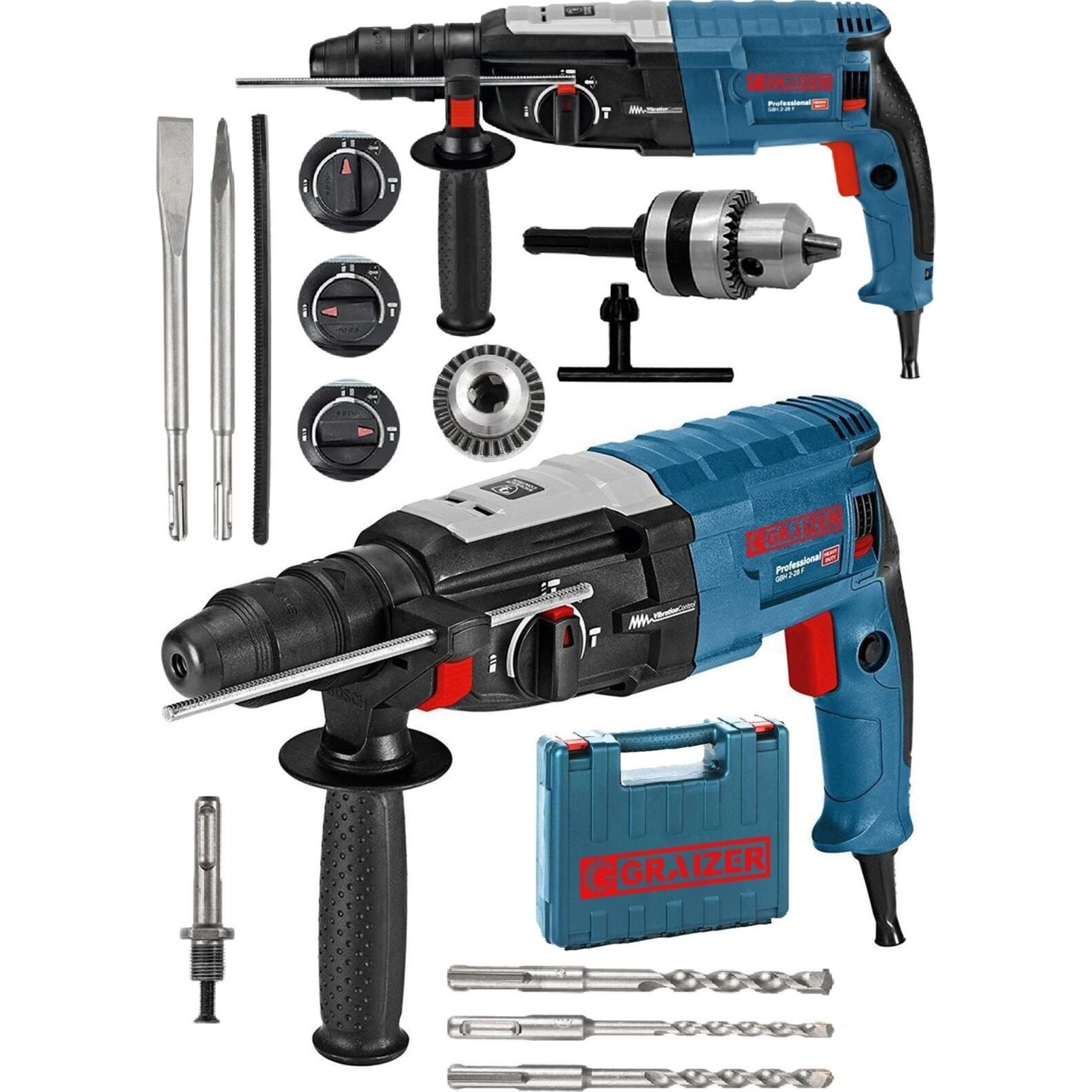 Graizer Gri Alman 3000 Watt Kırıcı Delici 5.0 J Sjs Metal Dişli Şanzuman Hilti Darbeli Matkap + 5 Uç 28 mm