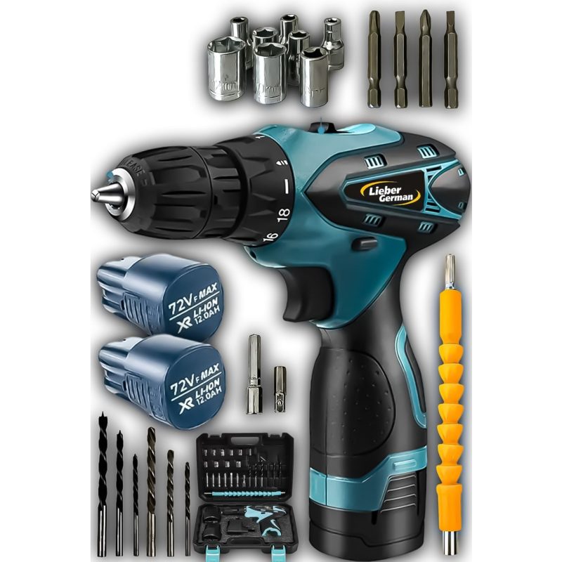 Lieber German 58 Volt 12 Ah 27 Pcs Set Korumalı Çelik Şanzuman 2 Akülü Vidalama Şarjlı Matkap