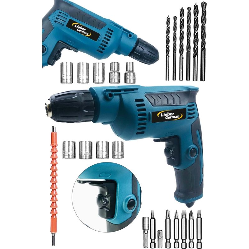 Lieber German DWT59-X 2900 Watt Bakır Sargılı Profesyonel 10MM Kablolu Matkap + Uç Seti