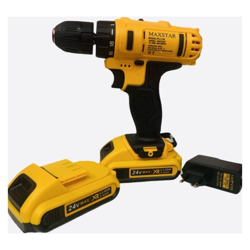 Maxstar 24 V 5AH Liion Çift Akülü Çantalı Darbesiz Şarjlı Matkap 5 Uç Hediyeli