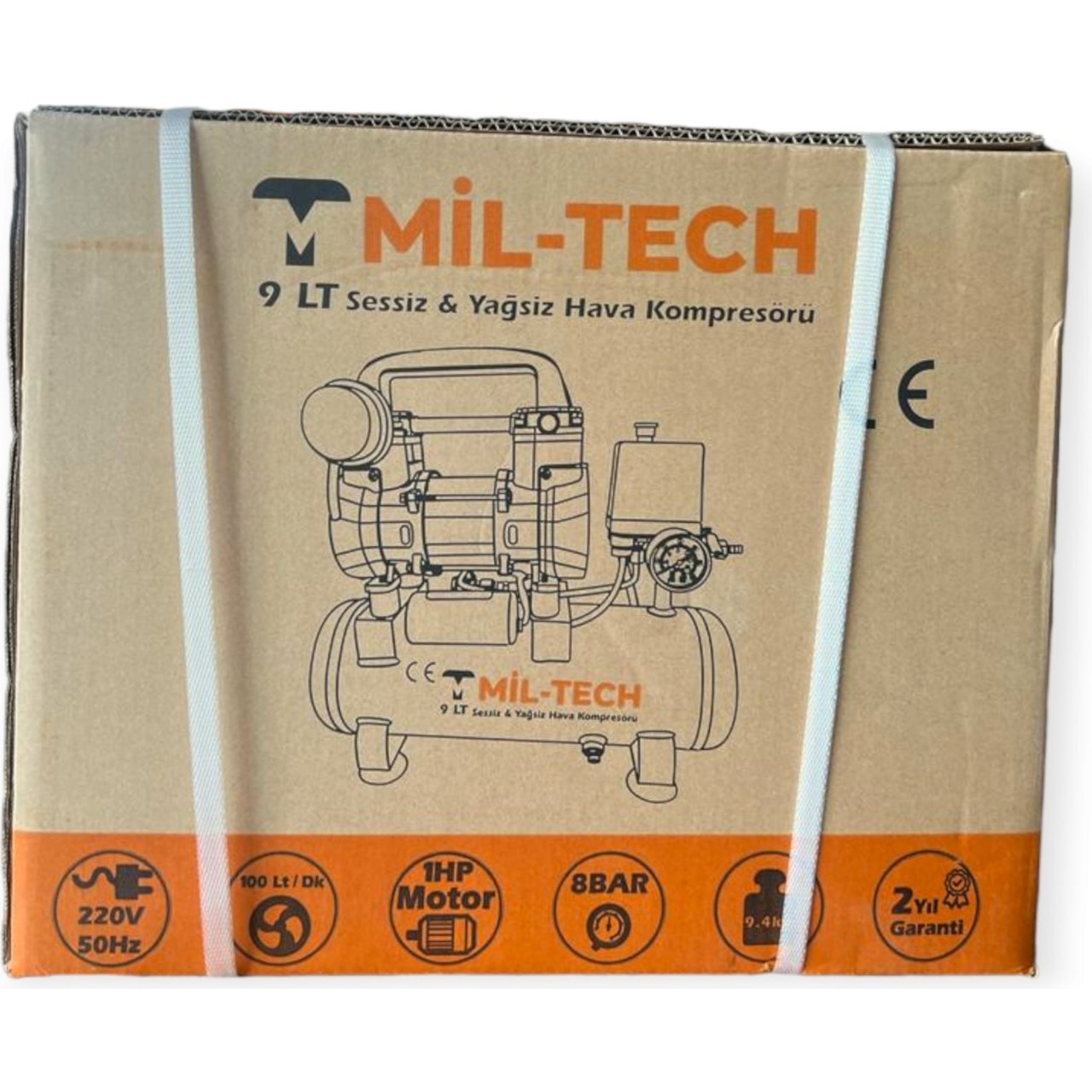 Mil-Tech 9 Litre Sessiz ve Yağsız Premium Hava Kompresörü