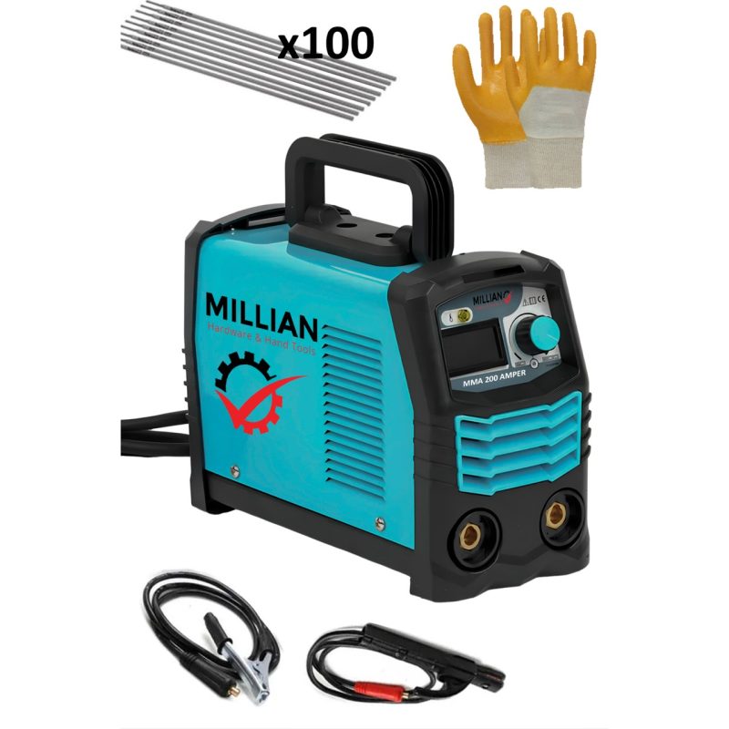 Millian 200 Amper Invertör Dijital Gösterge Turbo Fanlı Inverter Kaynak Makinesi 100 Adet Elektrot Hediyeli