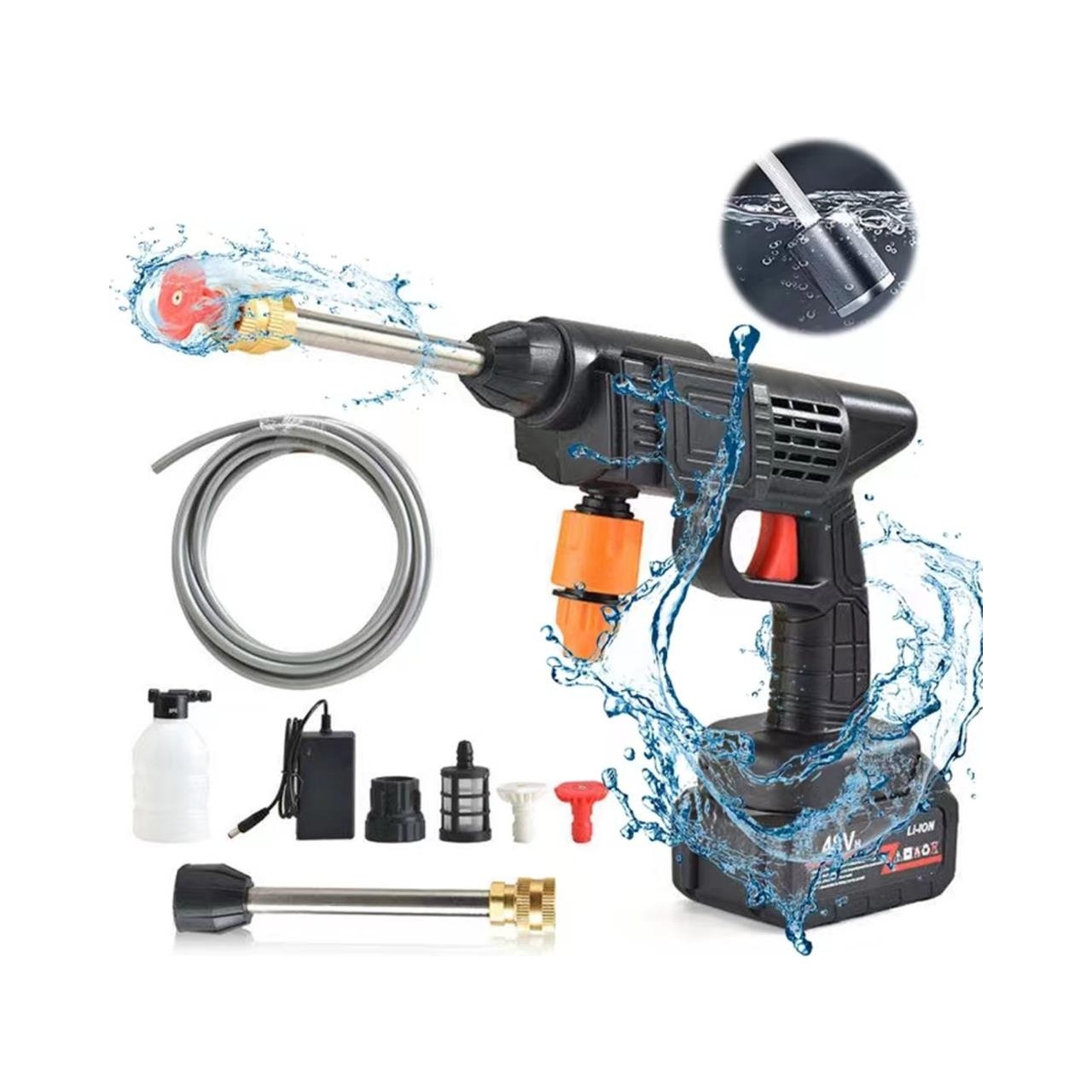 Mr. Tiger 300W 48V Şarjlı Oto Yıkama, Bahçe Sulama Tabancası Makinesi Yüksek Basınçlı