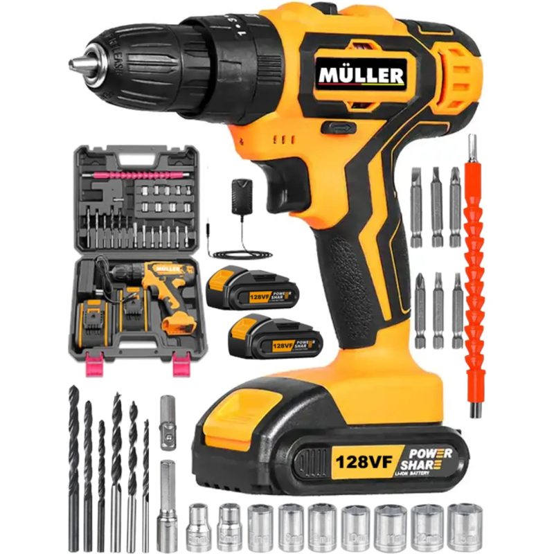 Müller Germany 128 Vf 14 Ah Power Shar Çelik Şanzıman Bakır Sargılı Çift Akülü Matkap Vidalama Seti