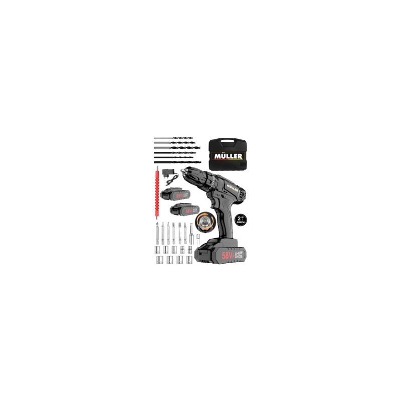 Müller Germany High Technology 58 Vf 10 Ah Bakır Sargılı Çelik Şanzuman Çift Akülü Vidalama ve Matkap Seti